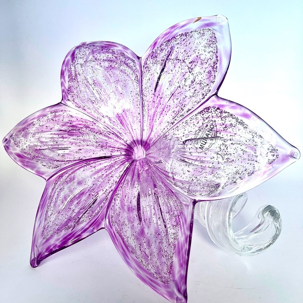Vintage Murano Art Glass Flower Sculpture – Handblown Italy Silver Foil 9”
